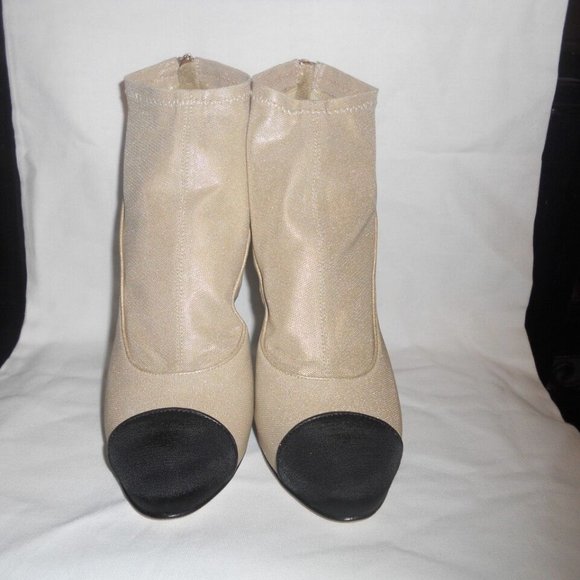 CHANEL Stretch Mesh Satin Ankle Bootie Boots Shoes CC Logo Heel - Picture 7 of 13